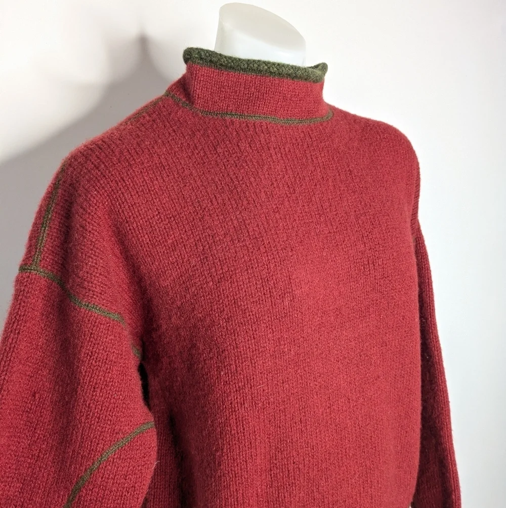 Structure Red Green High Neck Wool Sweater L